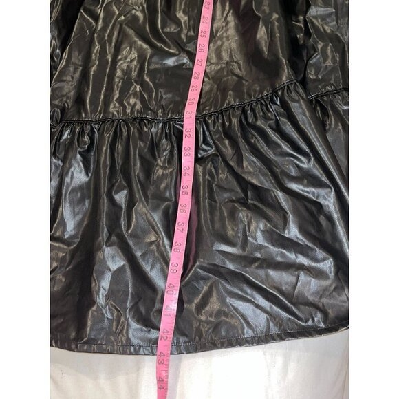 Chico's Black Faux Leather 3/4 Sleeve Pleather Tiered Midi Dress Women's Size 4 - Picture 7 of 9